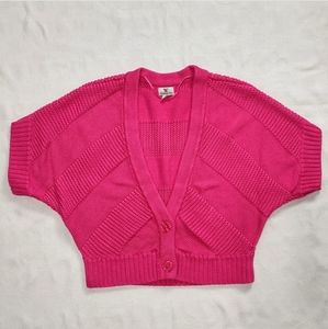 Pink Short Sleeves V Neck Cardigan